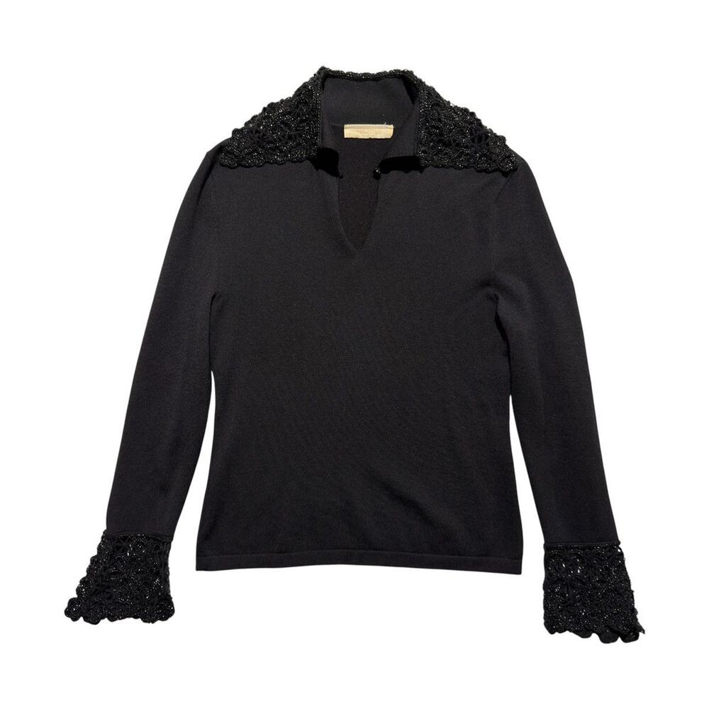 Archive beaded accent keyhole sweater